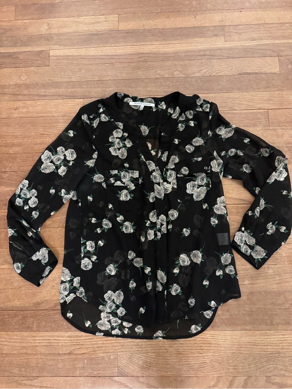 Collective Concepts Women's Black Floral High-Low Blouse - Size M
 b11